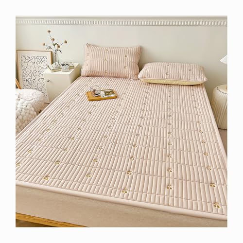 HANSULAN Faltbares rutschfest Matratzentopper Mit Elastischem Band, Hübsch Stickerei Matratzenauflage Waschbar Atmungsaktiv Heimat Gepolstert Múltiples Tamaños Matratzenschoner-Braun-200x220cm von HANSULAN