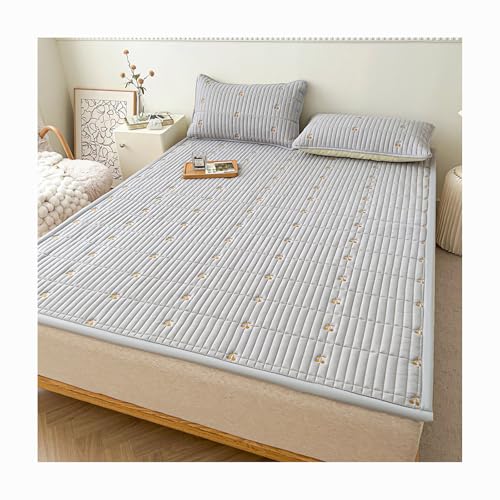 HANSULAN Faltbares rutschfest Matratzentopper Mit Elastischem Band, Hübsch Stickerei Matratzenauflage Waschbar Atmungsaktiv Heimat Gepolstert Múltiples Tamaños Matratzenschoner-Grau-200x220cm von HANSULAN