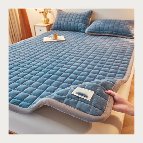 HANSULAN Gemütlich Korallenvlies Topper Matratzenauflage Mit Elastischen Eckbändern, Super Weich rutschfest Matratzentopper für Doppelbett, Einzelbett, Matratze-Blau-150x200cm von HANSULAN