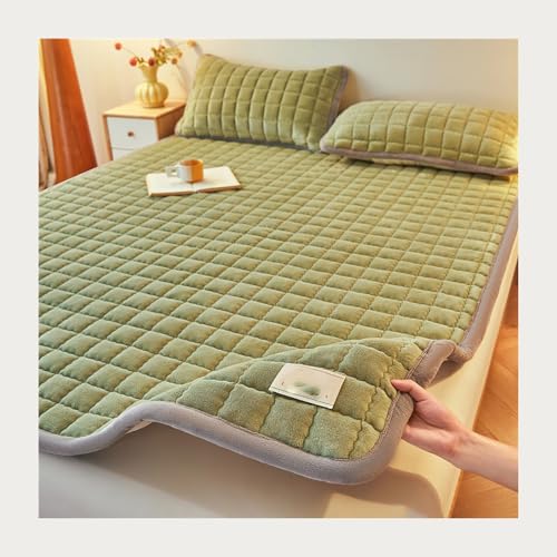 Gemütlich Korallenvlies Topper Matratzenauflage Mit Elastischen Eckbändern, Super Weich rutschfest Matratzentopper für Doppelbett, Einzelbett, Matratze-Grün-120x200cm von HANSULAN