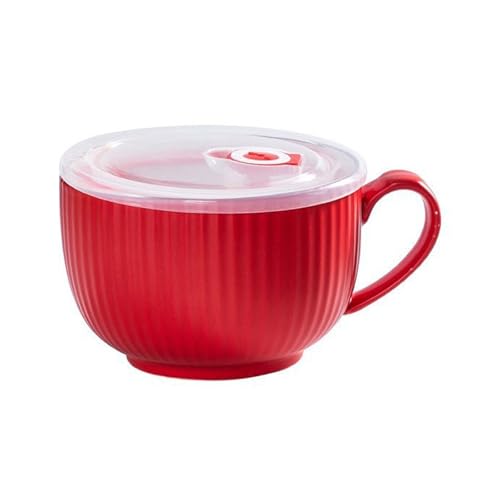 HANSULAN Groß Suppentassen Kaffee Tassen Mit Deckel Für Backofensicher,Keramik Breit Suppenschüsseln Mit Henkel Für Kaffee Milch Eis Haferflocken Frühstückstasse-Rot-830ml von HANSULAN