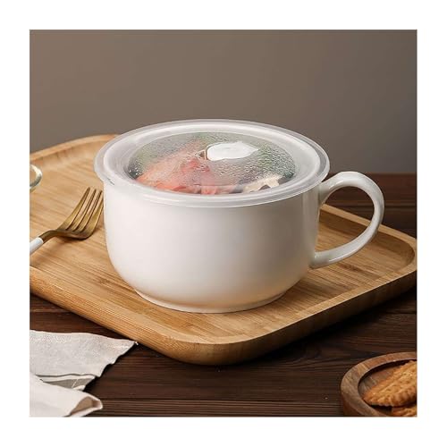 HANSULAN Groß Suppentassen Kaffee Tassen Mit Henkel, 1000 ml Keramik Suppenschüsseln Breit Haferflocken Frühstückstasse Für Kaffee Milch Eiscreme Getreide Teetassen-mit Deckel-1000ml von HANSULAN