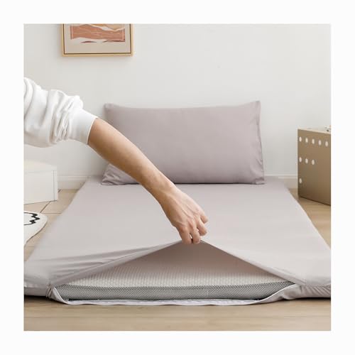 HANSULAN Japanische Futon Matratzenbezug Mit Reißverschluss Für Zwilling Voll Königin König, Weich Waschbar Matratzenschutzhülle Staubschutz Für Heimat Student Wohnheim-Hellgrau-120x200cm von HANSULAN
