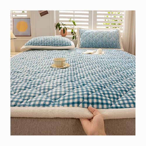 HANSULAN Samt Plüsch FutonMatratze Topper Für Einzel Doppel, Warm Gemütlich Matratzenauflage Mit Elastischen Eckbändern Faltbar rutschfest Futon Bett-Blau-90x200cm von HANSULAN