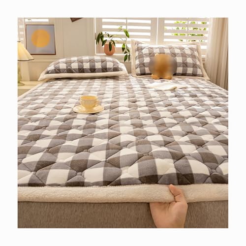 HANSULAN Samt Plüsch FutonMatratze Topper Für Einzel Doppel, Warm Gemütlich Matratzenauflage Mit Elastischen Eckbändern Faltbar rutschfest Futon Bett-Grau-120x200cm von HANSULAN