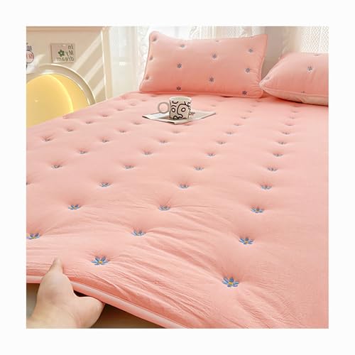 HANSULAN Waschbar Matratzentopper Mit Elastischem Band, Weich Atmungsaktiv Matratzenauflage Elegant Stickerei rutschfest Matratzenschoner Für Schlafzimmer Hotel -Rosa-90x200cm von HANSULAN