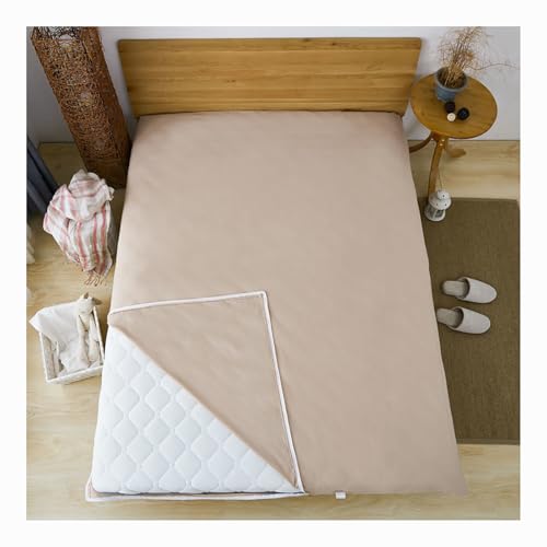 HANSULAN Weich Futon Matratzenbezug Mit Reißverschluss, Waschbar Abnehmbare Matratzenschutzhülle Staubschutz Für Japanische FutonMatratze Tatami Bodenmatratze-Khaki-135x200cm von HANSULAN
