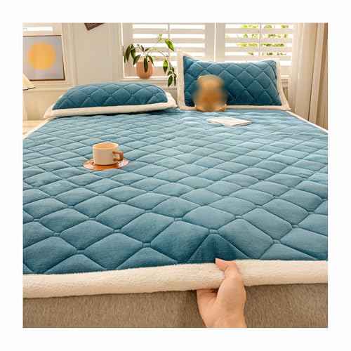 HANSULAN Weich Milch Samt Topper Matratzenauflage Mit Elastischen Eckbändern, Verdicken rutschfest Matratzentopper Doppel,Einzel Futon-Matratze für Student Wohnheim-Blau-150x200cm von HANSULAN