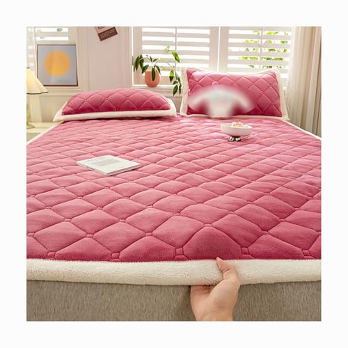 HANSULAN Weich Milch Samt Topper Matratzenauflage Mit Elastischen Eckbändern, Verdicken rutschfest Matratzentopper Doppel,Einzel Futon-Matratze für Student Wohnheim-Dunkelrot-200x220cm von HANSULAN