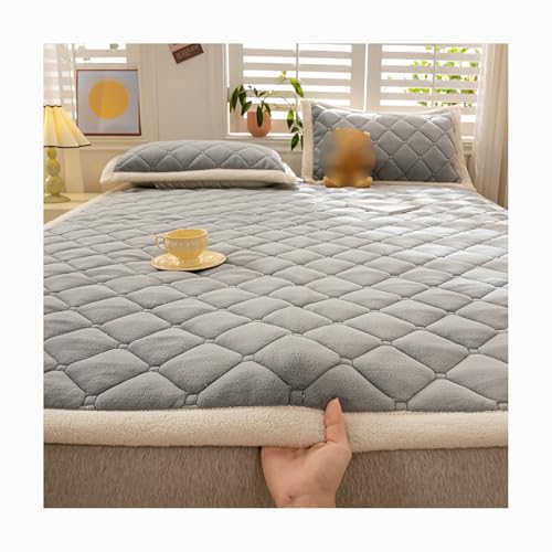 HANSULAN Weich Milch Samt Topper Matratzenauflage Mit Elastischen Eckbändern, Verdicken rutschfest Matratzentopper Doppel,Einzel Futon-Matratze für Student Wohnheim-Grau-200x220cm von HANSULAN