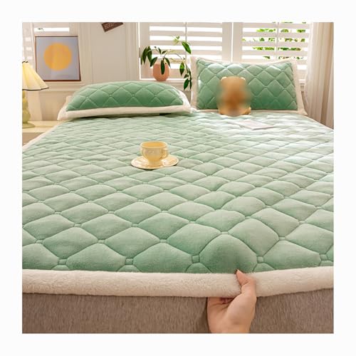 HANSULAN Weich Milch Samt Topper Matratzenauflage Mit Elastischen Eckbändern, Verdicken rutschfest Matratzentopper Doppel,Einzel Futon-Matratze für Student Wohnheim-Grün-150x200cm von HANSULAN
