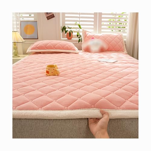 HANSULAN Weich Milch Samt Topper Matratzenauflage Mit Elastischen Eckbändern, Verdicken rutschfest Matratzentopper Doppel,Einzel Futon-Matratze für Student Wohnheim-Rosa-180x200cm von HANSULAN
