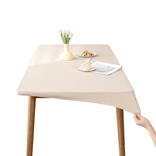 PU Leder Tischwäsche, Rechteckige Wipe Clean Picknick Tischdecke Mit Elastischem Rand Wasserdicht ölfest Tailliert Tablecloth Für Küche Esszimmer Camping-Butterreis-70X120CM von HANSULAN