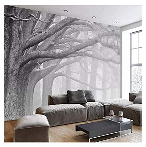 Fototapete Schwarz-weiße neblige Bäume 350x256cm Tapete Fototapeten Vlies Tapeten Vliestapete Wandtapete moderne Wandbild Wand Schlafzimmer Wohnzimmer Architektur von HANTAODG