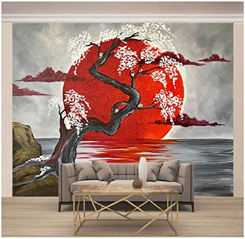 Fototapete Strand Meer Vlies Wand Tapete Wohnzimmer Schlafzimmer Büro Flur Dekoration Wandbilder Moderne Wanddeko - Roter Sonnenbaum der japanischen Art von HANTAODG