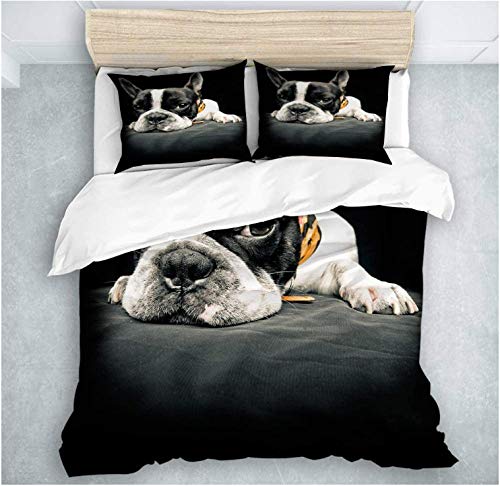 HANTAODG Bettbezug Set Bettwäsche-Set Französische Bulldogge 135x200cm 3 Teilig mit 2 Kissenbezug Mikrofaser Polyester Hypoallergen Bequem Weich Haltbar Atmungsaktive Reißverschluss von HANTAODG