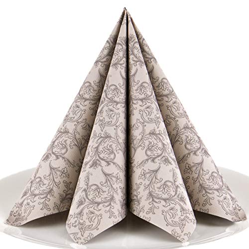 Servietten Ornament taupe Premium Airlaid, STOFFÄHNLICH | 25 Stück | 40 x 40cm | Hochzeitsserviette | hochwertige edle Serviette für Hochzeit, Geburtstag, Party, Taufe, Kommunion | made in Germany von HANTERMANN