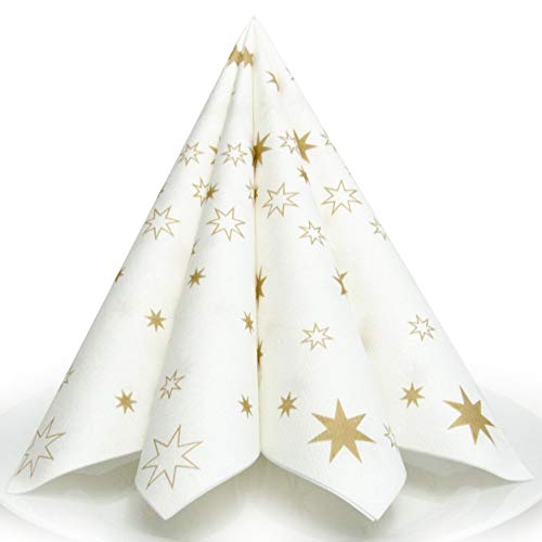 HANTERMANN Servietten Weihnachten Gold Premium AIRLAID STOFFÄHNLICH | 50 Stück | 40 x 40cm | 1/4 Falz | hochwertige, edle Weihnachtsservietten | Weihnachtsdeko | Made in Germany von HANTERMANN