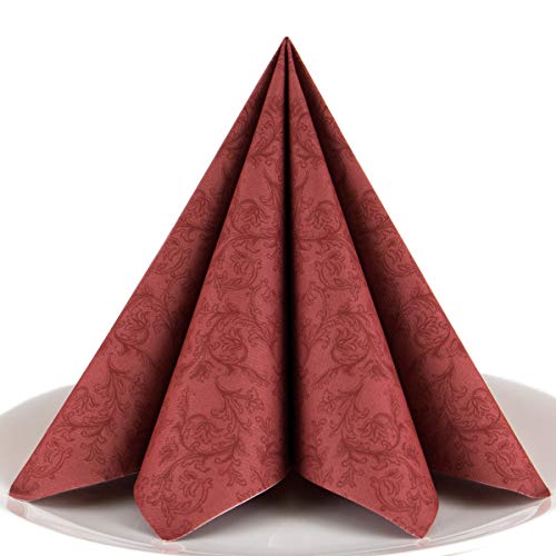 Servietten Ornament bordeaux Premium Airlaid, STOFFÄHNLICH | 125 Stück | 40 x 40cm | Hochzeitsserviette | hochwertige edle Serviette für Hochzeit, Geburtstag, Party, Taufe, Kommunion | made in Germany von HANTERMANN