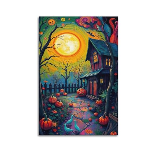 Buntes Halloween-Haus mit Kürbissen und Enten, lebendige Dekoration, Wohnzimmer-Poster, künstlerisches Wandbild, modernes hängendes Dekor-Poster, 30 x 45 cm Buntes Halloween-Haus mit Kürbissen und Enten, lebendige Dekoration, Wohnzimmer-Poster, künstlerisches Wandbild, modernes hängendes Dekor-Poster, 30 x 45 cm von HANTOTN