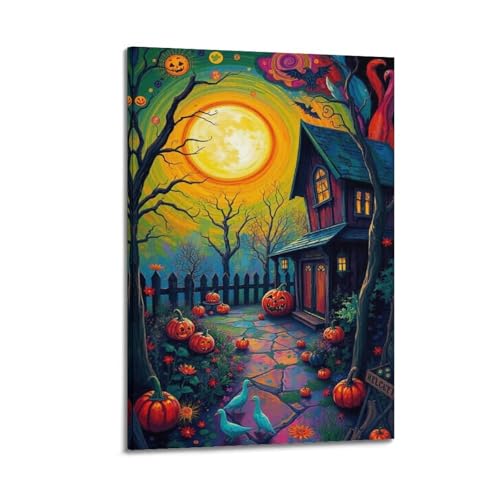 Buntes Halloween-Haus mit Kürbissen und Enten, lebendige Dekoration, Wohnzimmer-Poster, künstlerisches Wandbild, modernes hängendes Dekor-Poster, 50 x 75 cm Buntes Halloween-Haus mit Kürbissen und Enten, lebendige Dekoration, Wohnzimmer-Poster, künstlerisches Wandbild, modernes hängendes Dekor-Poster, 50 x 75 cm von HANTOTN