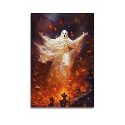 Deko-Gemälde, Geist im Herbstwald, Halloween, unheimliche Dekoration, Schlafzimmer-Poster, künstlerisches Wandbild, modernes hängendes Dekor-Poster, 60 x 90 cm Deko-Gemälde, Geist im Herbstwald, Halloween, unheimliche Dekoration, Schlafzimmer-Poster, künstlerisches Wandbild, modernes hängendes Dekor-Poster, 60 x 90 cm von HANTOTN