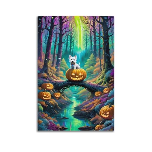 Deko-Gemälde, Hund auf Kürbis im bunten Wald, skurrile Dekoration, Kinder-Schlafzimmer-Poster, künstlerisches Wandbild, modernes hängendes Dekor-Poster, 20 x 30 cm Deko-Gemälde, Hund auf Kürbis im bunten Wald, skurrile Dekoration, Kinder-Schlafzimmer-Poster, künstlerisches Wandbild, modernes hängendes Dekor-Poster, 20 x 30 cm von HANTOTN