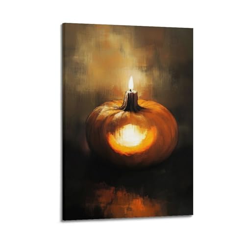 Dekorative Gemälde mit Kerzenschein, Kürbismotiv, warme, gruselige Dekoration, Wohnzimmer-Poster, künstlerisches Wandbild, modernes hängendes Dekor-Poster, 60 x 90 cm Dekorative Gemälde mit Kerzenschein, Kürbismotiv, warme, gruselige Dekoration, Wohnzimmer-Poster, künstlerisches Wandbild, modernes hängendes Dekor-Poster, 60 x 90 cm von HANTOTN