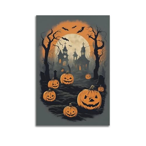 Friedhof mit Kürbissen und Vollmond, Halloween-Dekoration, unheimliche gruselige Dekoration, Wohnzimmer-Poster, künstlerisches Wandbild, modernes hängendes Dekor-Poster, 60 x 90 cm Friedhof mit Kürbissen und Vollmond, Halloween-Dekoration, unheimliche gruselige Dekoration, Wohnzimmer-Poster, künstlerisches Wandbild, modernes hängendes Dekor-Poster, 60 x 90 cm von HANTOTN