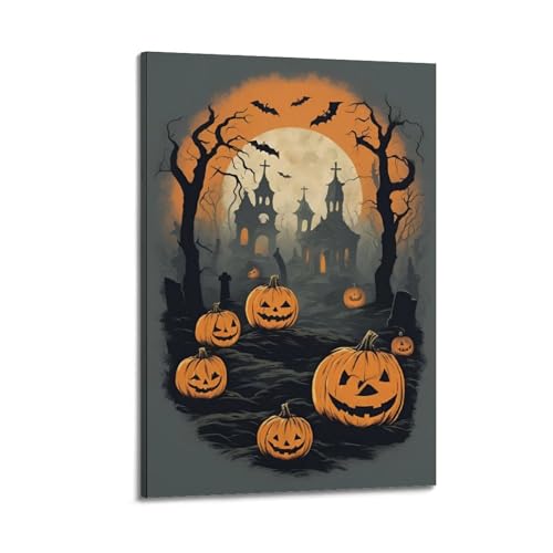 Friedhof mit Kürbissen und Vollmond, Halloween-Dekoration, unheimliche gruselige Dekoration, Wohnzimmer-Poster, künstlerisches Wandbild, modernes hängendes Dekor-Poster, 60 x 90 cm Friedhof mit Kürbissen und Vollmond, Halloween-Dekoration, unheimliche gruselige Dekoration, Wohnzimmer-Poster, künstlerisches Wandbild, modernes hängendes Dekor-Poster, 60 x 90 cm von HANTOTN