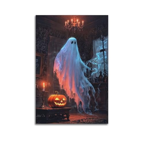 Geist im Vintage-Zimmer mit Kürbis, Halloween-Dekoration, geheimnisvolle Dekoration, Schlafzimmer-Poster, künstlerisches Wandbild, modernes hängendes Dekor-Poster, 40 x 60 cm Geist im Vintage-Zimmer mit Kürbis, Halloween-Dekoration, geheimnisvolle Dekoration, Schlafzimmer-Poster, künstlerisches Wandbild, modernes hängendes Dekor-Poster, 40 x 60 cm von HANTOTN