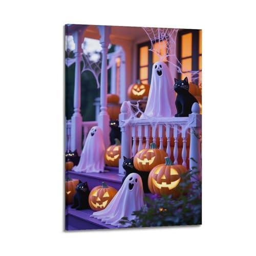 Geister und schwarze Katzen mit Kürbissen auf Veranda, Halloween-Dekoration, gruselige Dekoration, Outdoor-Poster, künstlerisches Wandbild, modernes hängendes Dekor-Poster, 50 x 75 cm Geister und schwarze Katzen mit Kürbissen auf Veranda, Halloween-Dekoration, gruselige Dekoration, Outdoor-Poster, künstlerisches Wandbild, modernes hängendes Dekor-Poster, 50 x 75 cm von HANTOTN