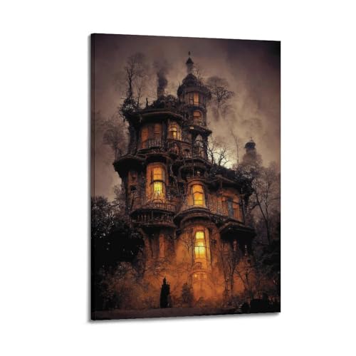 Gloomy Haunted House Halloween-dekorative Gemälde, unheimliche Dekoration, Schlafzimmer-Poster, künstlerisches Wandbild, modernes hängendes Dekor-Poster, 50 x 75 cm Gloomy Haunted House Halloween-dekorative Gemälde, unheimliche Dekoration, Schlafzimmer-Poster, künstlerisches Wandbild, modernes hängendes Dekor-Poster, 50 x 75 cm von HANTOTN