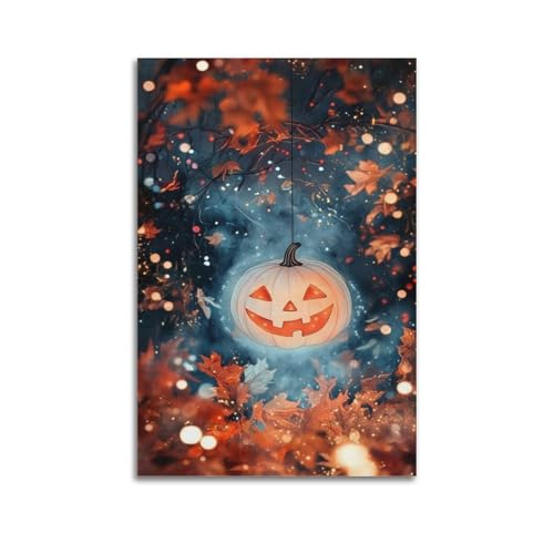 Glowing Jack – O'-Laterne inmitten Herbstblättern, Halloween-dekorative Gemälde, magische Dekoration, Wohnzimmer-Poster, künstlerisches Wandbild, modernes hängendes Dekor-Poster, 40 x 60 cm von HANTOTN