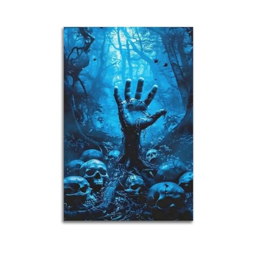 Gruselige Hand und Totenköpfe im blauen Wald, Horror-Dekor, Flur-Poster, künstlerisches Wandbild, modernes hängendes Dekor-Poster, 50 x 75 cm Gruselige Hand und Totenköpfe im blauen Wald, Horror-Dekor, Flur-Poster, künstlerisches Wandbild, modernes hängendes Dekor-Poster, 50 x 75 cm von HANTOTN