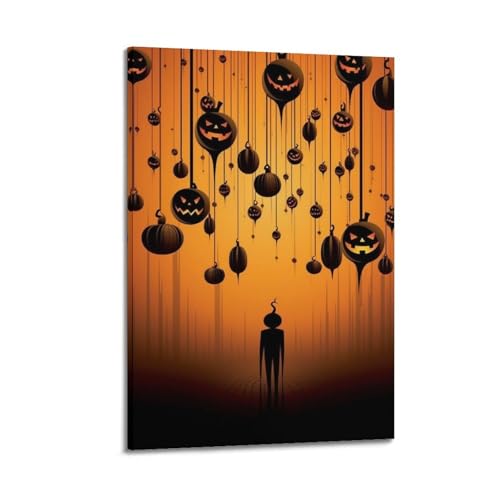 Hängende Kürbislaternen mit Silhouette, Halloween-Dekoration, unheimliche gruselige Dekoration, Wohnzimmer-Poster, künstlerisches Wandbild, modernes hängendes Dekor-Poster, 40 x 60 cm Hängende Kürbislaternen mit Silhouette, Halloween-Dekoration, unheimliche gruselige Dekoration, Wohnzimmer-Poster, künstlerisches Wandbild, modernes hängendes Dekor-Poster, 40 x 60 cm von HANTOTN