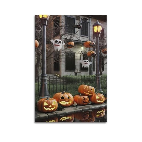 Halloween-Straße mit Kürbissen und Geistern, Halloween-dekorative Gemälde, festliche Dekoration, Outdoor-Poster, künstlerisches Wandbild, modernes hängendes Dekor-Poster, 30 x 45 cm Halloween-Straße mit Kürbissen und Geistern, Halloween-dekorative Gemälde, festliche Dekoration, Outdoor-Poster, künstlerisches Wandbild, modernes hängendes Dekor-Poster, 30 x 45 cm von HANTOTN