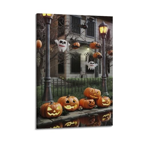 Halloween-Straße mit Kürbissen und Geistern, Halloween-dekorative Gemälde, festliche Dekoration, Outdoor-Poster, künstlerisches Wandbild, modernes hängendes Dekor-Poster, 50 x 75 cm Halloween-Straße mit Kürbissen und Geistern, Halloween-dekorative Gemälde, festliche Dekoration, Outdoor-Poster, künstlerisches Wandbild, modernes hängendes Dekor-Poster, 50 x 75 cm von HANTOTN