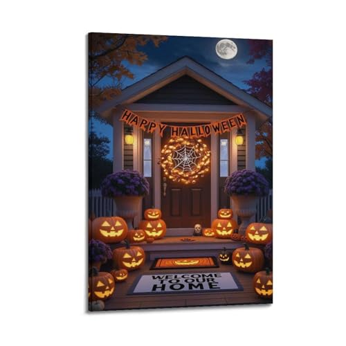 Halloween-dekorierter Hauseingang mit Kürbissen und Banner, Halloween-dekorative Gemälde, Willkommensdekoration, Outdoor-Poster, künstlerisches Wandbild, modernes hängendes Dekor-Poster, 60 x 90 cm Halloween-dekorierter Hauseingang mit Kürbissen und Banner, Halloween-dekorative Gemälde, Willkommensdekoration, Outdoor-Poster, künstlerisches Wandbild, modernes hängendes Dekor-Poster, 60 x 90 cm von HANTOTN