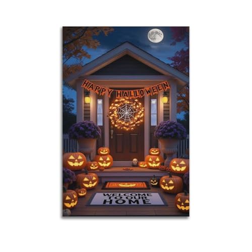 Halloween-dekorierter Hauseingang mit Kürbissen und Banner, Halloween-dekorative Gemälde, Willkommensdekoration, Outdoor-Poster, künstlerisches Wandbild, modernes hängendes Dekor-Poster, 60 x 90 cm Halloween-dekorierter Hauseingang mit Kürbissen und Banner, Halloween-dekorative Gemälde, Willkommensdekoration, Outdoor-Poster, künstlerisches Wandbild, modernes hängendes Dekor-Poster, 60 x 90 cm von HANTOTN