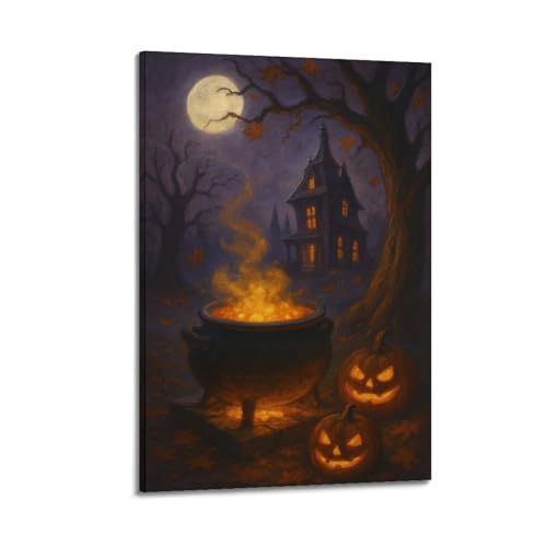 Kessel und Kürbisse von Spukhaus, Halloween-dekorative Gemälde, mystische Dekoration, Wohnzimmer-Poster, künstlerisches Wandbild, modernes hängendes Dekor-Poster, 60 x 90 cm Kessel und Kürbisse von Spukhaus, Halloween-dekorative Gemälde, mystische Dekoration, Wohnzimmer-Poster, künstlerisches Wandbild, modernes hängendes Dekor-Poster, 60 x 90 cm von HANTOTN