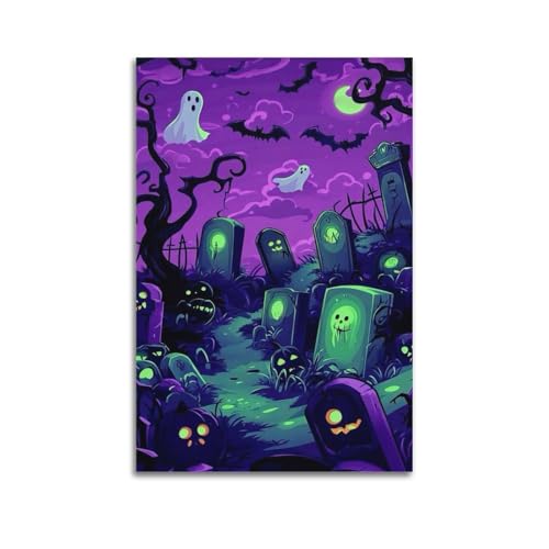 Leuchtender Friedhofs-Halloween-Wandkunst, geheimnisvolle Dekoration, Männerhöhlen-Poster, künstlerisches Wandbild, modernes hängendes Dekor-Poster, 30 x 45 cm Leuchtender Friedhofs-Halloween-Wandkunst, geheimnisvolle Dekoration, Männerhöhlen-Poster, künstlerisches Wandbild, modernes hängendes Dekor-Poster, 30 x 45 cm von HANTOTN