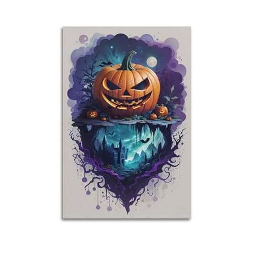 Riesiger Kürbis mit Spukschloss-Szene, Halloween, dekorative Gemälde, surreale Dekoration, Wohnzimmer-Poster, künstlerisches Wandbild, modernes hängendes Dekor-Poster, 20 x 30 cm Riesiger Kürbis mit Spukschloss-Szene, Halloween, dekorative Gemälde, surreale Dekoration, Wohnzimmer-Poster, künstlerisches Wandbild, modernes hängendes Dekor-Poster, 20 x 30 cm von HANTOTN