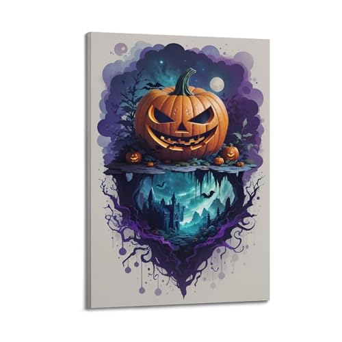 Riesiger Kürbis mit Spukschloss-Szene, Halloween, dekorative Gemälde, surreale Dekoration, Wohnzimmer-Poster, künstlerisches Wandbild, modernes hängendes Dekor-Poster, 50 x 75 cm Riesiger Kürbis mit Spukschloss-Szene, Halloween, dekorative Gemälde, surreale Dekoration, Wohnzimmer-Poster, künstlerisches Wandbild, modernes hängendes Dekor-Poster, 50 x 75 cm von HANTOTN
