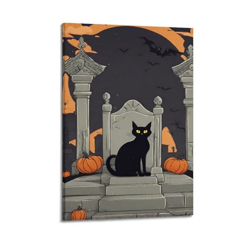 Schwarze Katze auf dem Friedhof, dekorative Gemälde, geheimnisvolle, gruselige Dekoration, Wohnzimmer-Poster, künstlerisches Wandbild, modernes hängendes Dekor-Poster, 20 x 30 cm Schwarze Katze auf dem Friedhof, dekorative Gemälde, geheimnisvolle, gruselige Dekoration, Wohnzimmer-Poster, künstlerisches Wandbild, modernes hängendes Dekor-Poster, 20 x 30 cm von HANTOTN