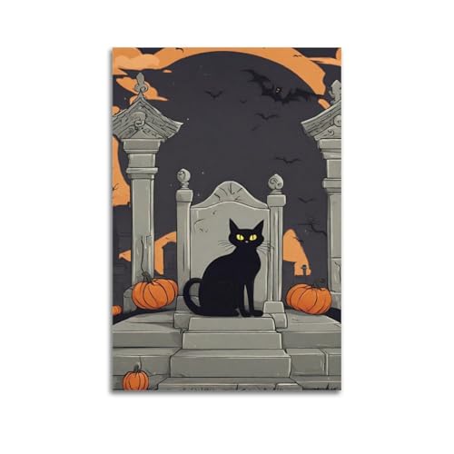 Schwarze Katze auf dem Friedhof, dekorative Gemälde, geheimnisvolle, gruselige Dekoration, Wohnzimmer-Poster, künstlerisches Wandbild, modernes hängendes Dekor-Poster, 50 x 75 cm Schwarze Katze auf dem Friedhof, dekorative Gemälde, geheimnisvolle, gruselige Dekoration, Wohnzimmer-Poster, künstlerisches Wandbild, modernes hängendes Dekor-Poster, 50 x 75 cm von HANTOTN