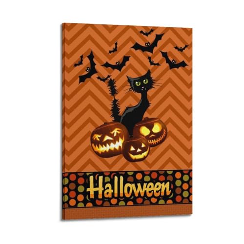 Schwarze Katze mit Kürbissen und Fledermäusen, dekorative Gemälde, klassische Halloween-Dekoration, Kinder-Schlafzimmer-Poster, künstlerisches Wandbild, modernes hängendes Dekor-Poster, 50 x 75 cm von HANTOTN