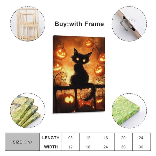 Schwarze Katze unter leuchtenden Kürbissen, Halloween-dekorative Gemälde, geheimnisvolle Dekoration, Wohnzimmer-Poster, künstlerisches Wandbild, modernes hängendes Dekor-Poster, 50 x 75 cm Schwarze Katze unter leuchtenden Kürbissen, Halloween-dekorative Gemälde, geheimnisvolle Dekoration, Wohnzimmer-Poster, künstlerisches Wandbild, modernes hängendes Dekor-Poster, 50 x 75 cm von HANTOTN