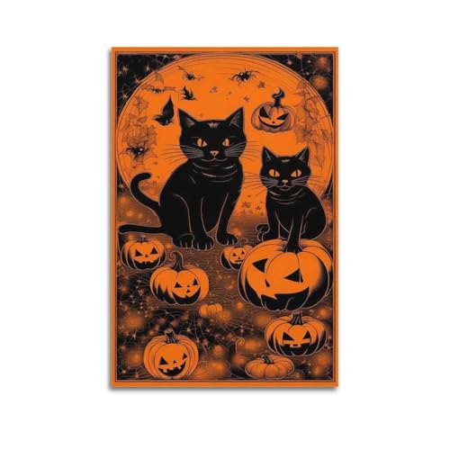 Schwarze Katzen und Kürbisse, dekorative Gemälde, klassische, gruselige Dekoration, Wohnzimmer-Poster, künstlerisches Wandbild, modernes hängendes Dekor-Poster, 30 x 45 cm Schwarze Katzen und Kürbisse, dekorative Gemälde, klassische, gruselige Dekoration, Wohnzimmer-Poster, künstlerisches Wandbild, modernes hängendes Dekor-Poster, 30 x 45 cm von HANTOTN