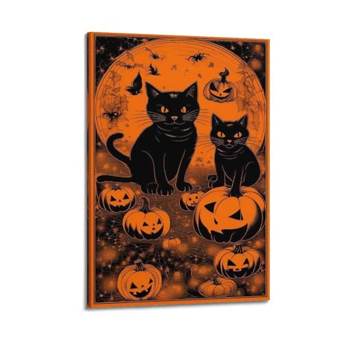 Schwarze Katzen und Kürbisse, dekorative Gemälde, klassische, gruselige Dekoration, Wohnzimmer-Poster, künstlerisches Wandbild, modernes hängendes Dekor-Poster, 40 x 60 cm Schwarze Katzen und Kürbisse, dekorative Gemälde, klassische, gruselige Dekoration, Wohnzimmer-Poster, künstlerisches Wandbild, modernes hängendes Dekor-Poster, 40 x 60 cm von HANTOTN